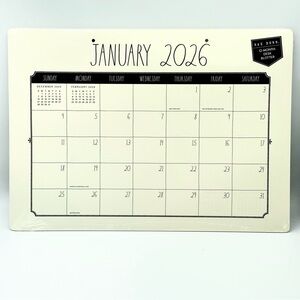 Rae Dunn 2026 Desk Blotter Desk Pad Calendar 12-month planner (Black/Ivory)